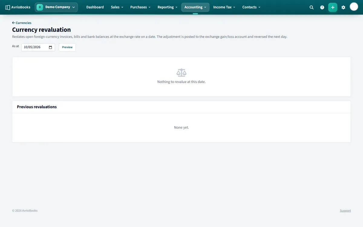 The currency revaluation page.