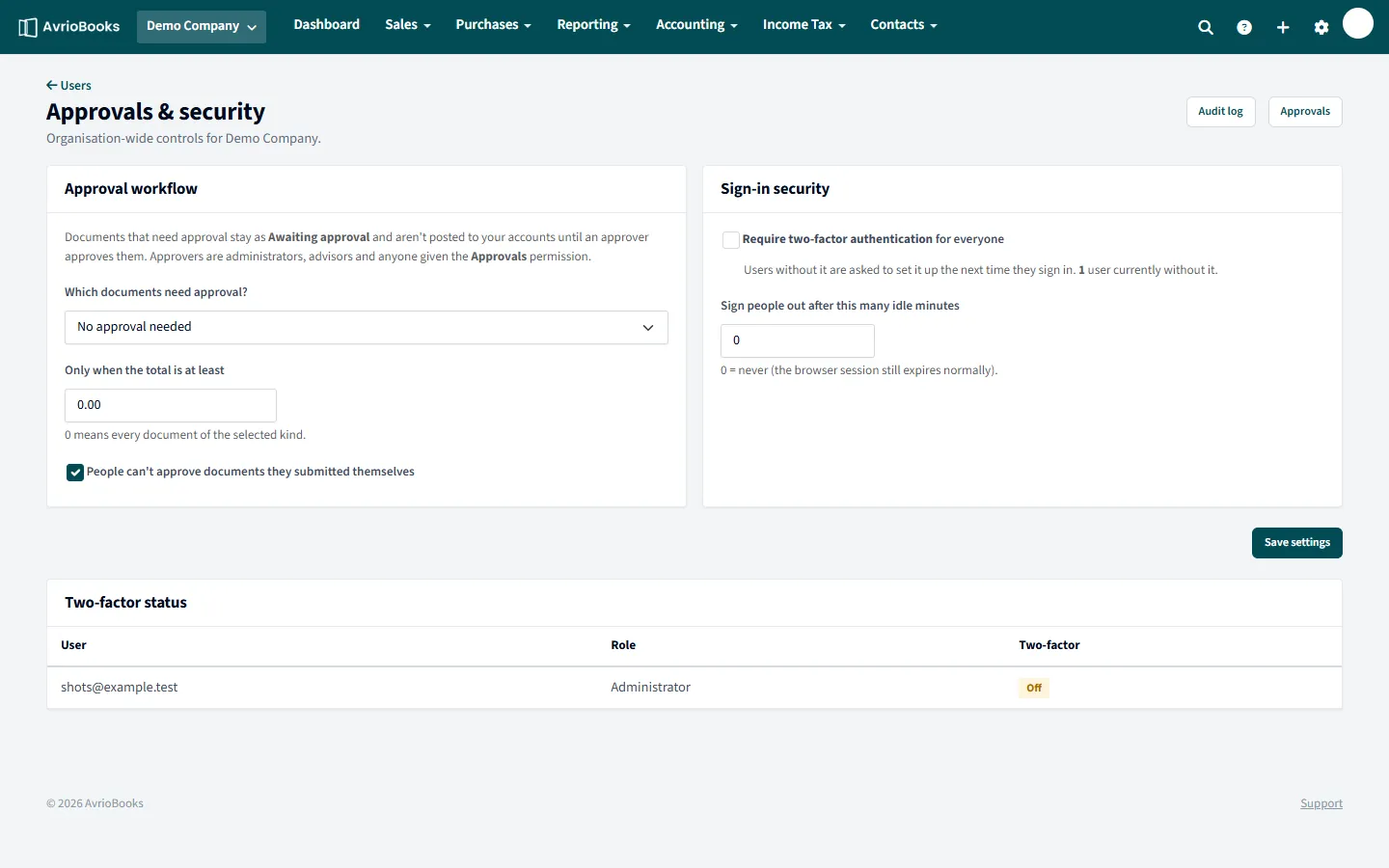 Approvals and security settings