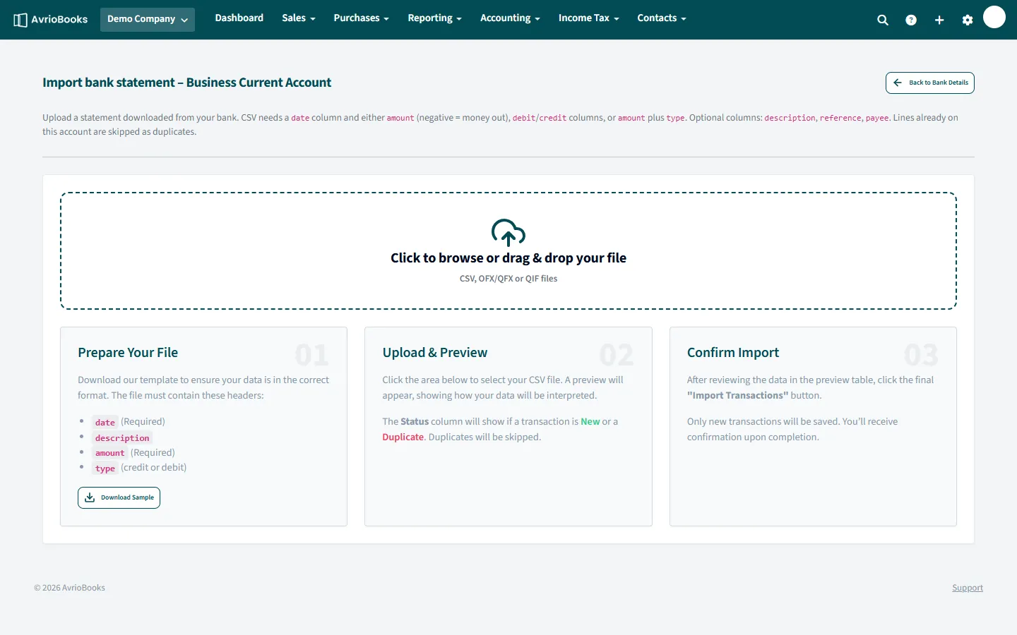 Importing a bank statement