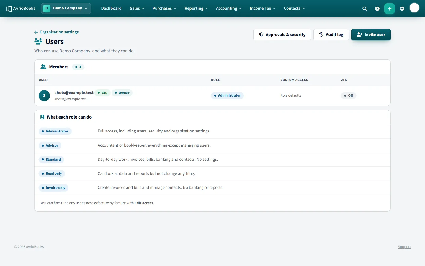 Users & roles lists everyone with access and their role.
